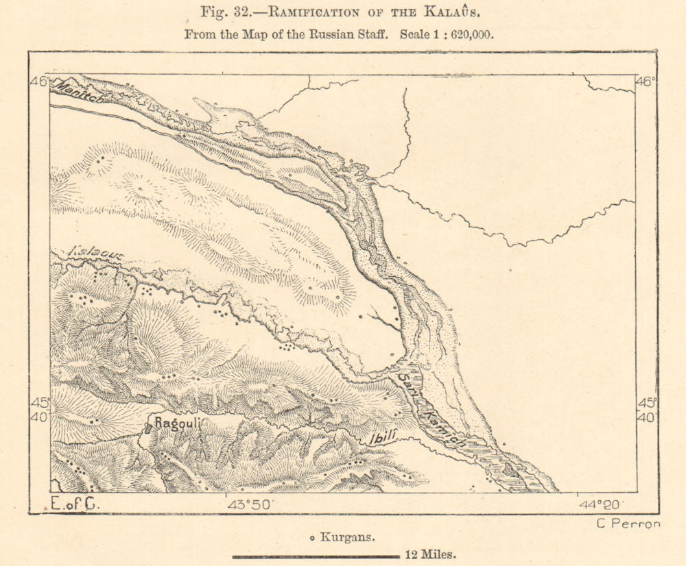 Kalaus & Manych River confluence. Stavropol Krai. Russia. Sketch map 1885